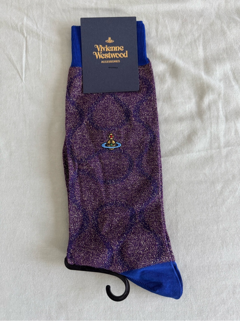Vivienne Westwood Purple Lurex Dress Socks with Blue Accents